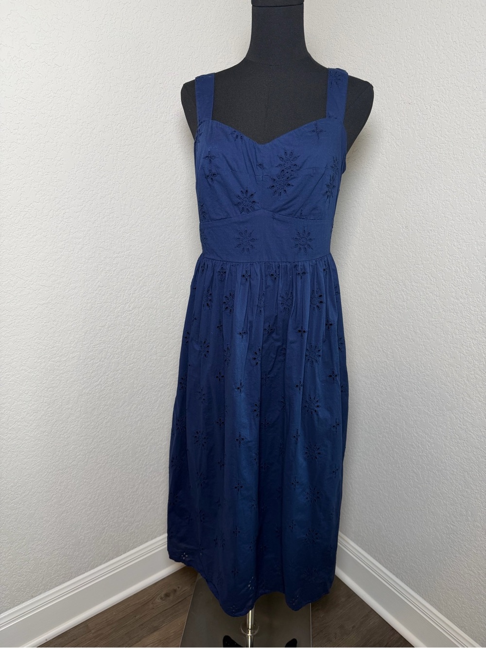 J. Crew Navy Eyelet Midi Dress